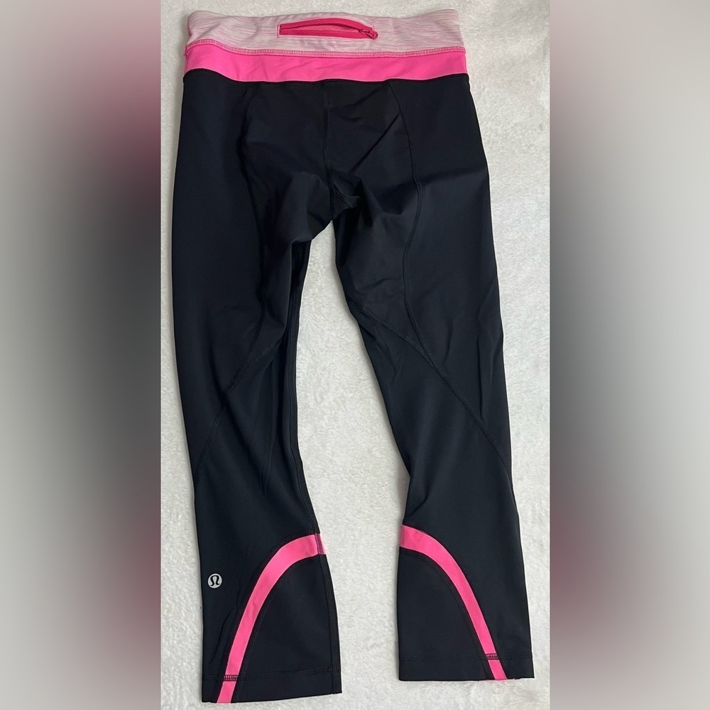 Lululemon Run Inspire crop black and pink leggings EUC - Picture 4 of 7